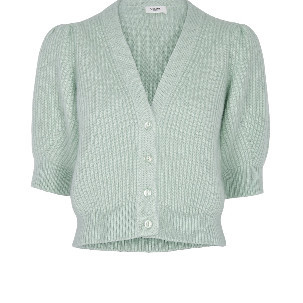 Celine Mint Green V Neck Cardigan NWOT